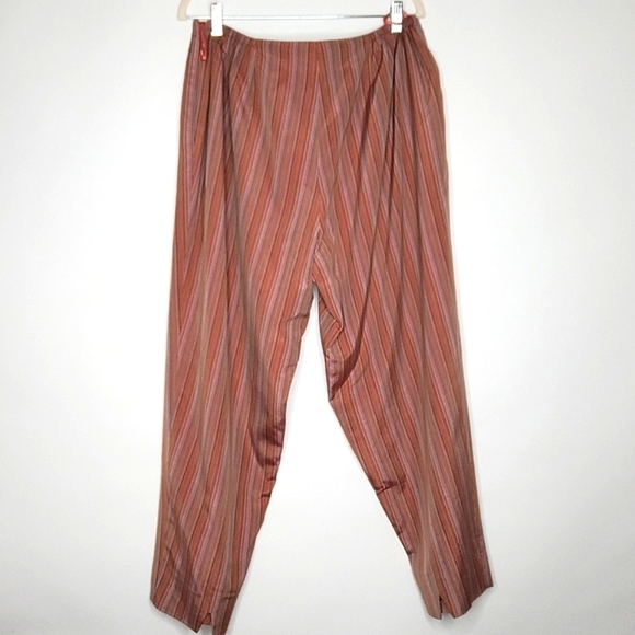 Talbots Woman Silk Blend Ankle Pants 16W Striped Hi-Rise Lined Stretch Waist - Picture 4 of 13
